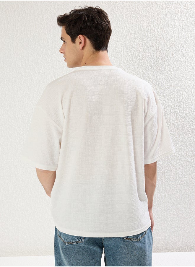 trendyol Ecru Oversize/Wide Textured Cut T-shirt  - Image 3
