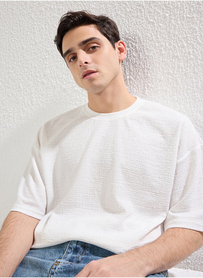 trendyol Ecru Oversize/Wide Textured Cut T-shirt  - Image 2
