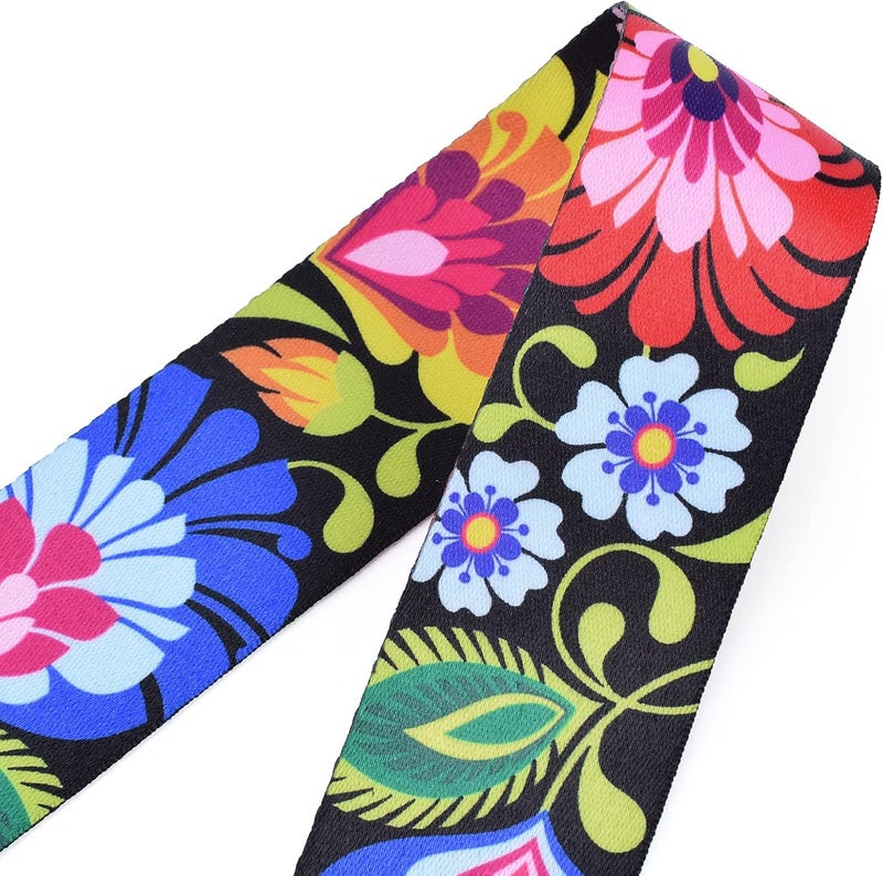 CLOUDMUSIC Tenor Concert Soprano Baritone Ukulele Strap Coloful Floral Pattern Straps With 2 Buttons For Adult Size And Kids Peacock Flowers In Black - Image 4