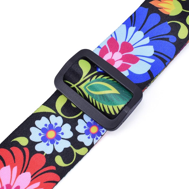 CLOUDMUSIC Tenor Concert Soprano Baritone Ukulele Strap Coloful Floral Pattern Straps With 2 Buttons For Adult Size And Kids Peacock Flowers In Black - Image 3