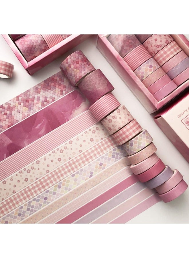 Peachjoy 12 Rolls Decorative Washi Masking Tapes Set for Scrapbooking Gift Wrapping Decoration Arts and Crafts, Washi Tapes Set (Pink) - Image 1