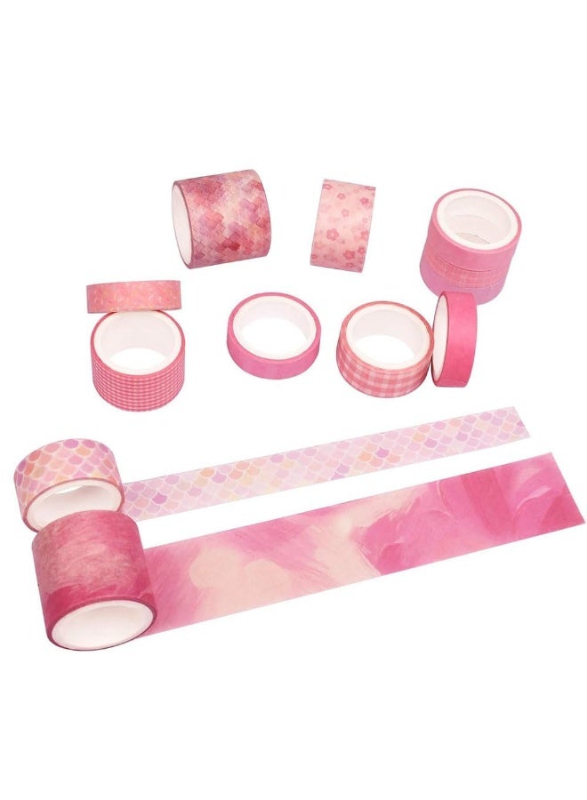Peachjoy 12 Rolls Decorative Washi Masking Tapes Set for Scrapbooking Gift Wrapping Decoration Arts and Crafts, Washi Tapes Set (Pink) - Image 2