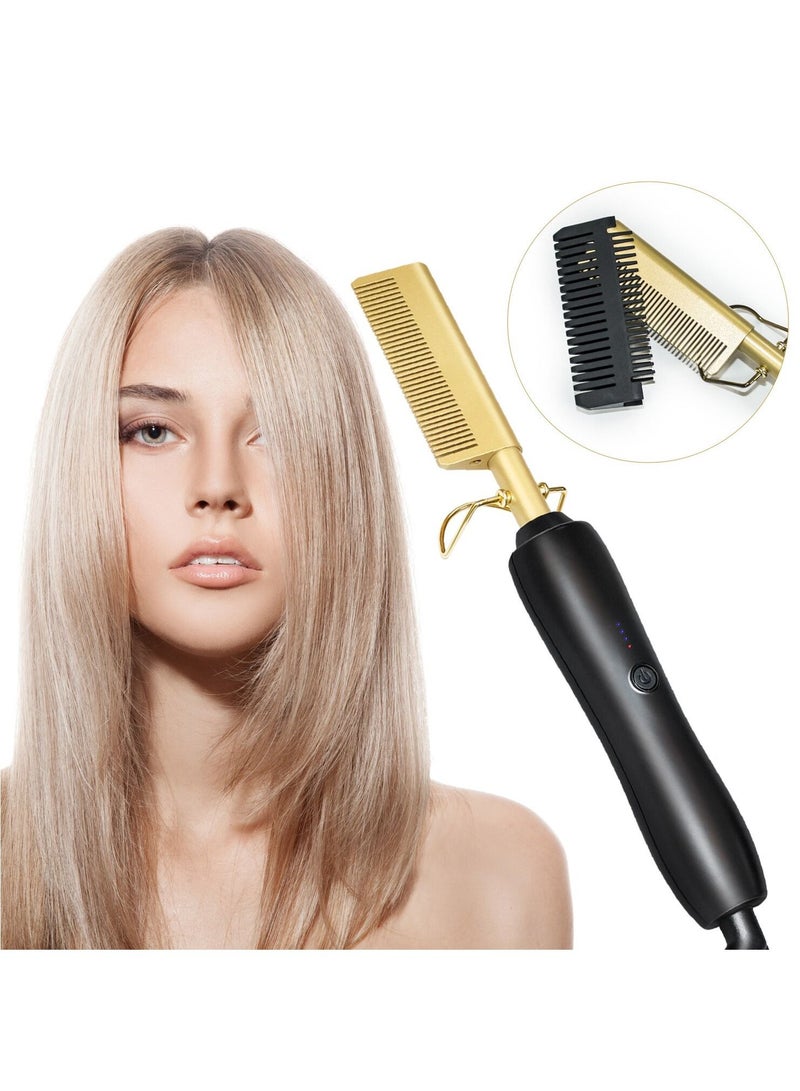 DubaiGallery hair Hot pressing Comb Titanium Fast Heat 450F 230C Electric Ceramic Hair Straightener tools Curling Copper brush - Image 1