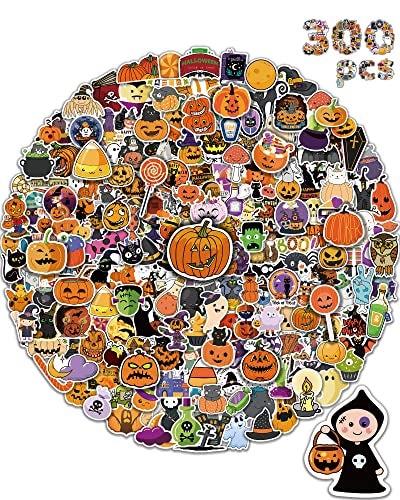 Benresive 300 Pcs Halloween Stickers for Kids Bulk Halloween Crafts Party Favors Goody Bag Stuffers Waterproof Vinyl Laptop Water Bottle Stickers - Image 1