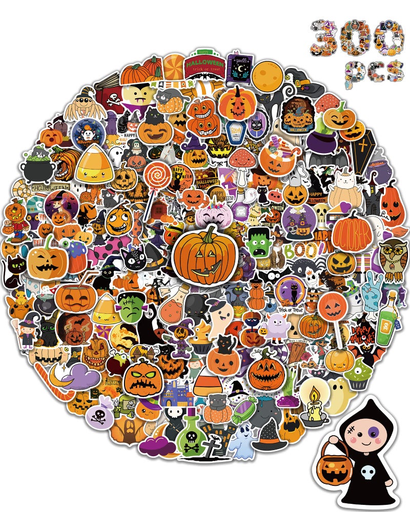 Benresive 300 Pcs Halloween Stickers for Kids Bulk Halloween Crafts Party Favors Goody Bag Stuffers Waterproof Vinyl Laptop Water Bottle Stickers - Image 2