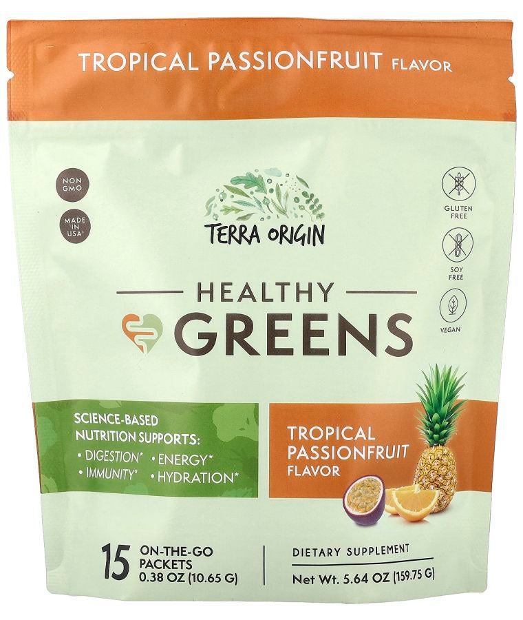 Terra Origin Healthy Greens Tropical Passionfruit 15 On-The-Go Packets 0.38 oz (10.65 g) Each