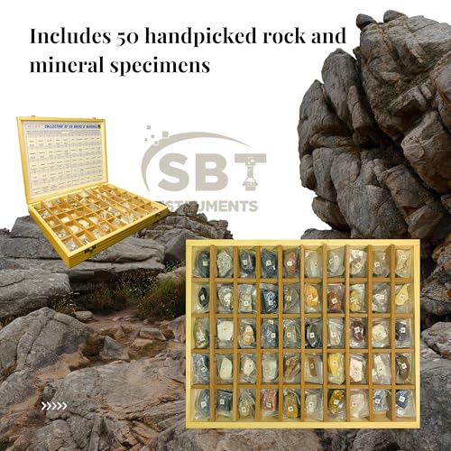 SBT Instruments Geology Kit: 50 Rocks & Minerals Collection in Wooden Box | Perfect for Earth Science Study & Stone Identification | Educational & Ideal for Students - Image 5