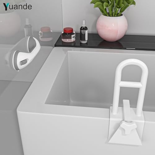 YuanDe Adjustable Bathtub Safety Rail with Showers Suction Handle,YuanDe 17x6 Inch Stainless Steel Tub Handle Grab Bar, Heavy Duty Bath Handles Clamp for Elderly Seniors Injury Disabled (300 LBS), White - Image 4