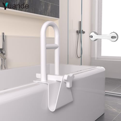 YuanDe Adjustable Bathtub Safety Rail with Showers Suction Handle,YuanDe 17x6 Inch Stainless Steel Tub Handle Grab Bar, Heavy Duty Bath Handles Clamp for Elderly Seniors Injury Disabled (300 LBS), White - Image 3