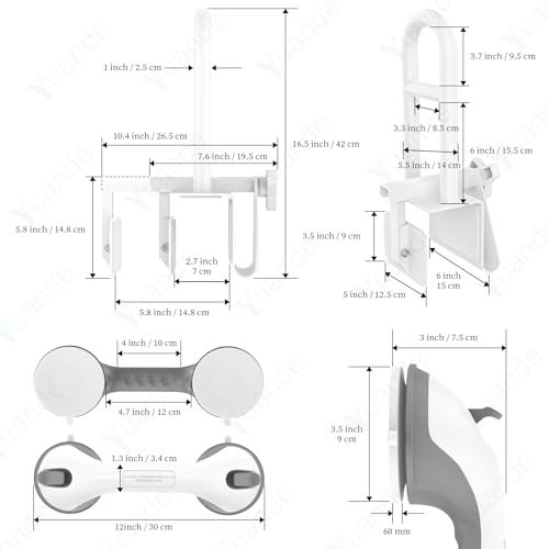 YuanDe Adjustable Bathtub Safety Rail with Showers Suction Handle,YuanDe 17x6 Inch Stainless Steel Tub Handle Grab Bar, Heavy Duty Bath Handles Clamp for Elderly Seniors Injury Disabled (300 LBS), White - Image 2