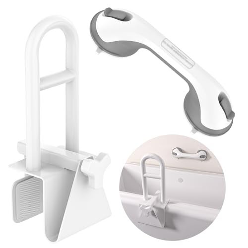 YuanDe Adjustable Bathtub Safety Rail with Showers Suction Handle,YuanDe 17x6 Inch Stainless Steel Tub Handle Grab Bar, Heavy Duty Bath Handles Clamp for Elderly Seniors Injury Disabled (300 LBS), White - Image 1