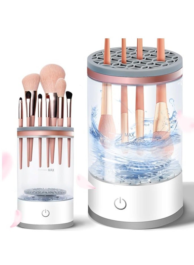 Makeup Brush Cleaner Makeup Brush Cleaner Machine with Brush Clean Mat, Automatic Cosmetic Brush Cleaner for All Size Makeup Brushes Set (White) - Image 1