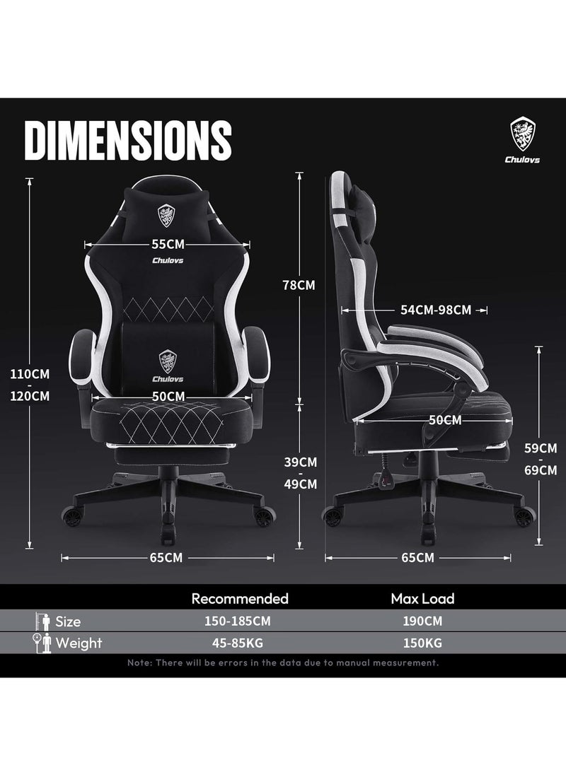 Chulovs - Chulovs Gaming Chair, featuring a Spring-Loaded Fabric Seat, Ergonomic High-Back Design with Foot Rest for Adults, and Lumbar Support, Pivots for Optimal Comfort in Office & Gaming Settings - Image 1