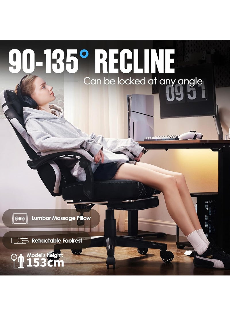 Chulovs - Chulovs Gaming Chair, featuring a Spring-Loaded Fabric Seat, Ergonomic High-Back Design with Foot Rest for Adults, and Lumbar Support, Pivots for Optimal Comfort in Office & Gaming Settings - Image 1