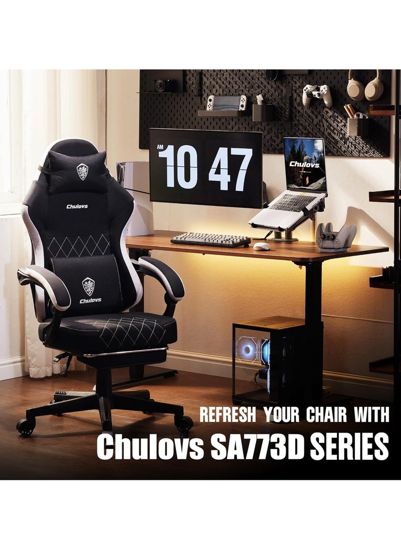 Chulovs - Chulovs Gaming Chair, featuring a Spring-Loaded Fabric Seat, Ergonomic High-Back Design with Foot Rest for Adults, and Lumbar Support, Pivots for Optimal Comfort in Office & Gaming Settings - Image 1