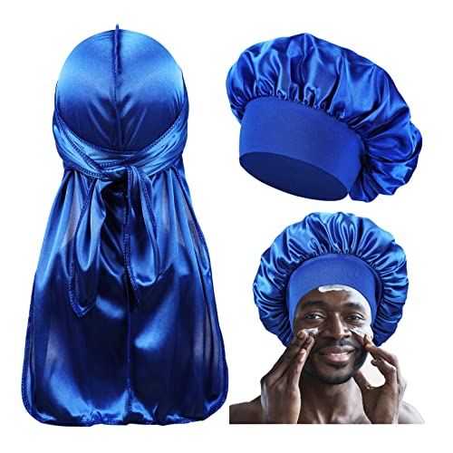2 PCS Bonnet for MenSilk Hair Bonnet for Sleeping WomenMatching Bonnets and Durag Set