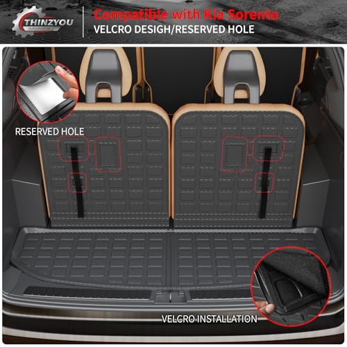 Thinzyou Cargo Mat Compatible with 2021-2025 Kia Sorento Cargo Liner Trunk Mat Trunk Liner TPE All Weather Back Seat Cover Protector 2024 Sorento Accessories (Trunk Mat with Backrest Mat) - Image 3