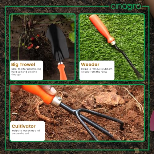 Cinagro Garden Tools Kit, 9 Pcs, Weeder, 2 Trowels, Hand Fork, Cultivator, Scissors, Pruner, Gardening Hand Gloves, Spray Pump | Gardening Tools Kit for Home Garden, Garden Accessories Home Gardening - Image 5