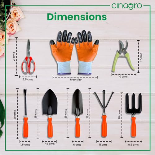 Cinagro Garden Tools Kit, 9 Pcs, Weeder, 2 Trowels, Hand Fork, Cultivator, Scissors, Pruner, Gardening Hand Gloves, Spray Pump | Gardening Tools Kit for Home Garden, Garden Accessories Home Gardening - Image 4