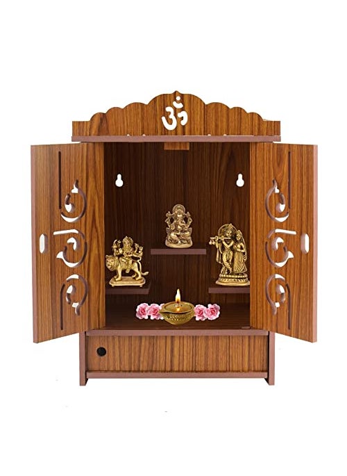 AVAD AVAD Wooden Readymade Wall Hanging Puja Temple for Home God Stand for Pooja Room Mandir Wood Devghar Stand for Office and Shop AVAD455 orenge Door Temple  - Image 1