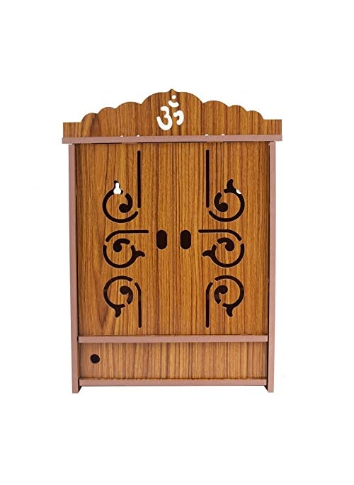 AVAD AVAD Wooden Readymade Wall Hanging Puja Temple for Home God Stand for Pooja Room Mandir Wood Devghar Stand for Office and Shop AVAD455 orenge Door Temple  - Image 5