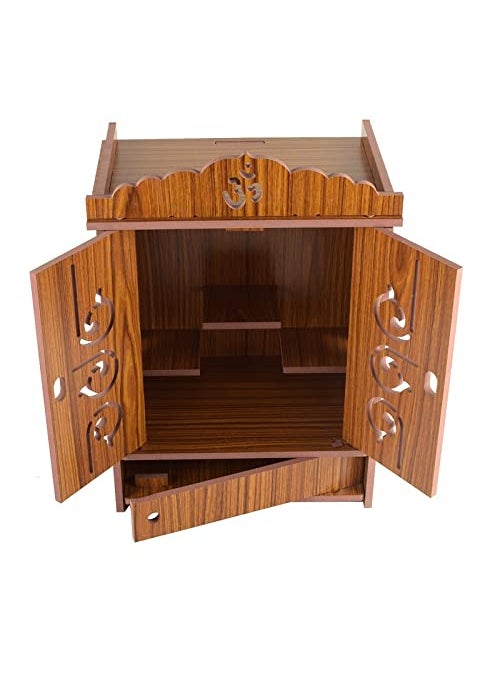 AVAD AVAD Wooden Readymade Wall Hanging Puja Temple for Home God Stand for Pooja Room Mandir Wood Devghar Stand for Office and Shop AVAD455 orenge Door Temple  - Image 2