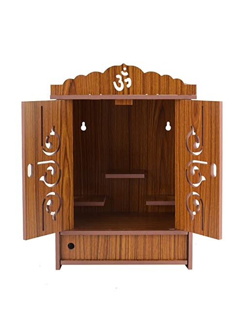 AVAD AVAD Wooden Readymade Wall Hanging Puja Temple for Home God Stand for Pooja Room Mandir Wood Devghar Stand for Office and Shop AVAD455 orenge Door Temple  - Image 3
