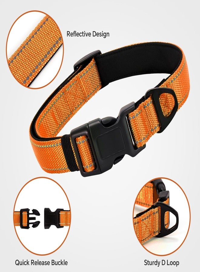 Glohoop Reflective Dog Collar with Quick Release Buckle - Metal Ring - Adjustable Soft Neoprene Padded Basic Dog Collar for Small Medium Large Dogs (Orange, Medium :Width 1",Neck 13.8-19.6") - Image 3