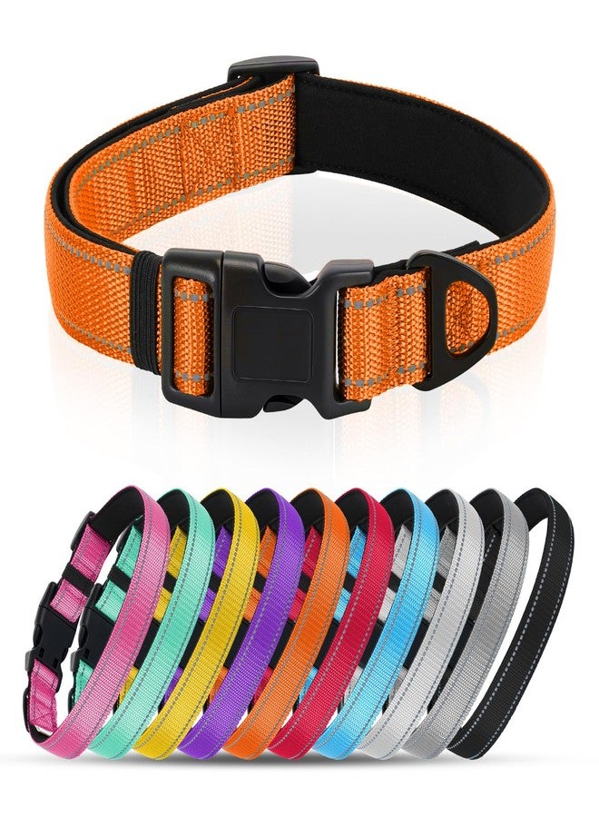 Glohoop Reflective Dog Collar with Quick Release Buckle - Metal Ring - Adjustable Soft Neoprene Padded Basic Dog Collar for Small Medium Large Dogs (Orange, Medium :Width 1",Neck 13.8-19.6") - Image 1