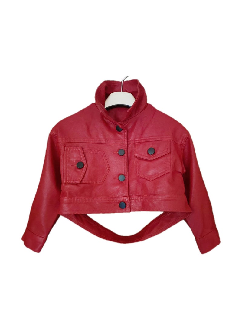 Girl's Fashionable Faux Leather Long Sleeved Jacket with Short Pockets Children's Jacket Party Birthday Party Daily Baby's Clothing2-10years  - Image 1