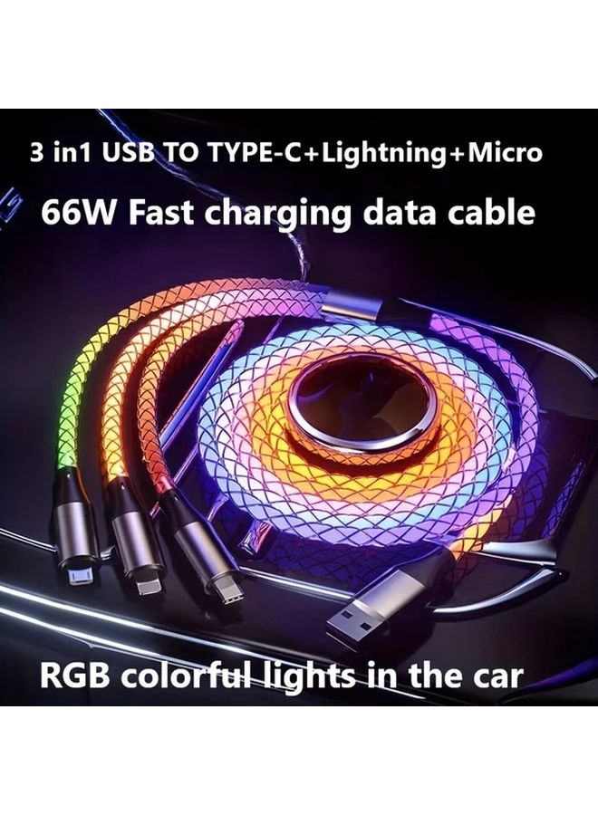 Transparent 66W 3 in 1 RGB Charging Cable 2pcs for Phones and Tablets 1 2m - Image 4