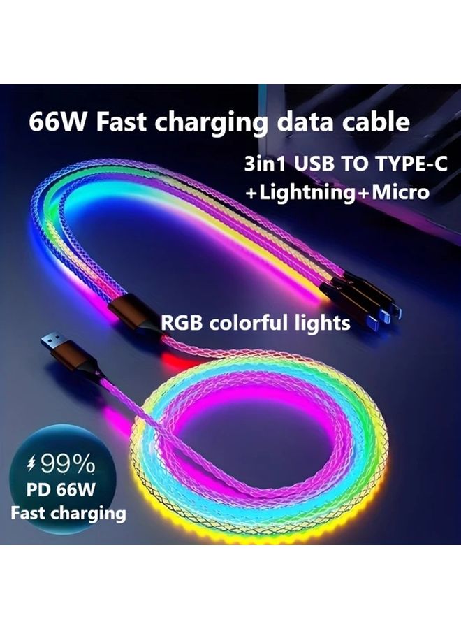 Transparent 66W 3 in 1 RGB Charging Cable 2pcs for Phones and Tablets 1 2m - Image 3