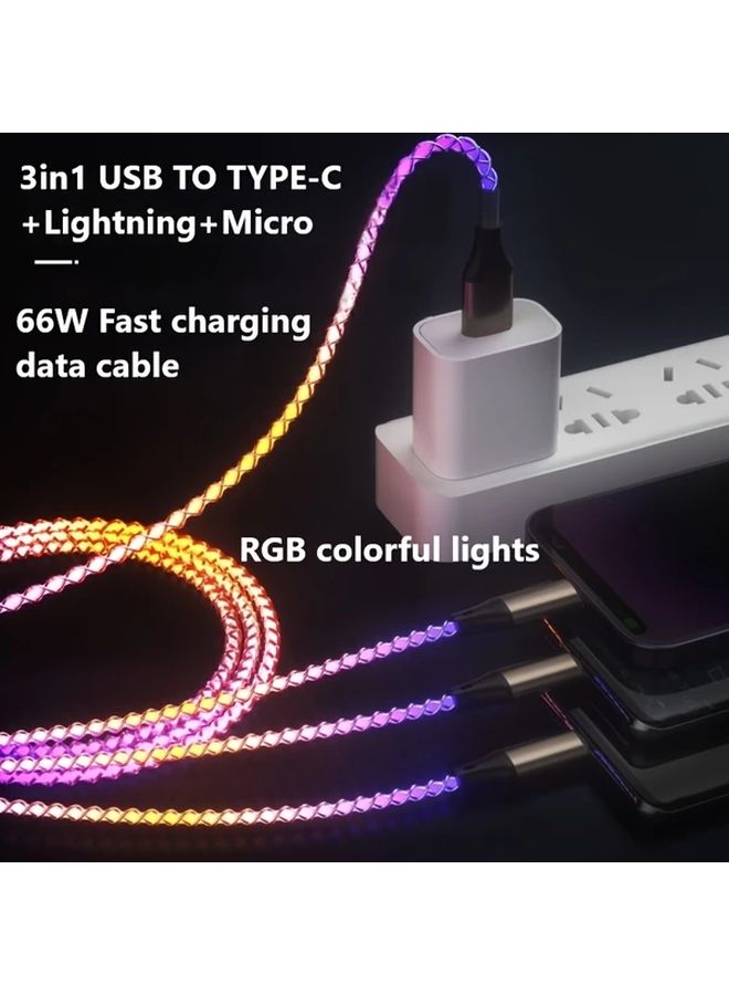 Transparent 66W 3 in 1 RGB Charging Cable 2pcs for Phones and Tablets 1 2m - Image 5