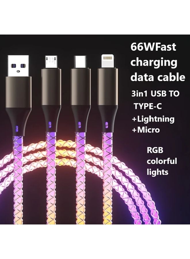 Transparent 66W 3 in 1 RGB Charging Cable 2pcs for Phones and Tablets 1 2m - Image 1