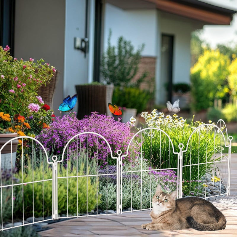 Blingluck 10 Pack Decorative Garden Fence, 17in x10ft Garden Fencing Animal Barrier for Dogs, Rustproof Metal Fence Panels with Ground Stake, Arched Flower Bed Edging Borders for Yard & Patio, White - Image 2