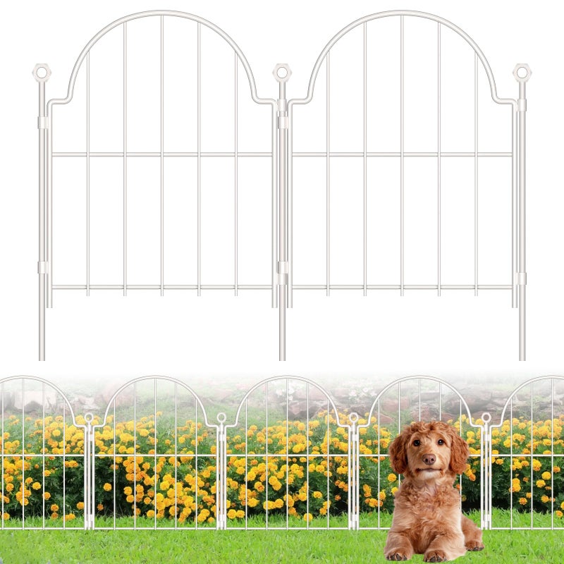 Blingluck 10 Pack Decorative Garden Fence, 17in x10ft Garden Fencing Animal Barrier for Dogs, Rustproof Metal Fence Panels with Ground Stake, Arched Flower Bed Edging Borders for Yard & Patio, White - Image 1