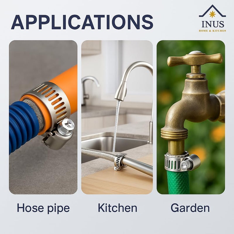 INUS Stainless Steel Gas pipe clamp Adjustable Gas Pipe Hose Pipe Clamps (Safety Clips) Pack of 6 - Image 4