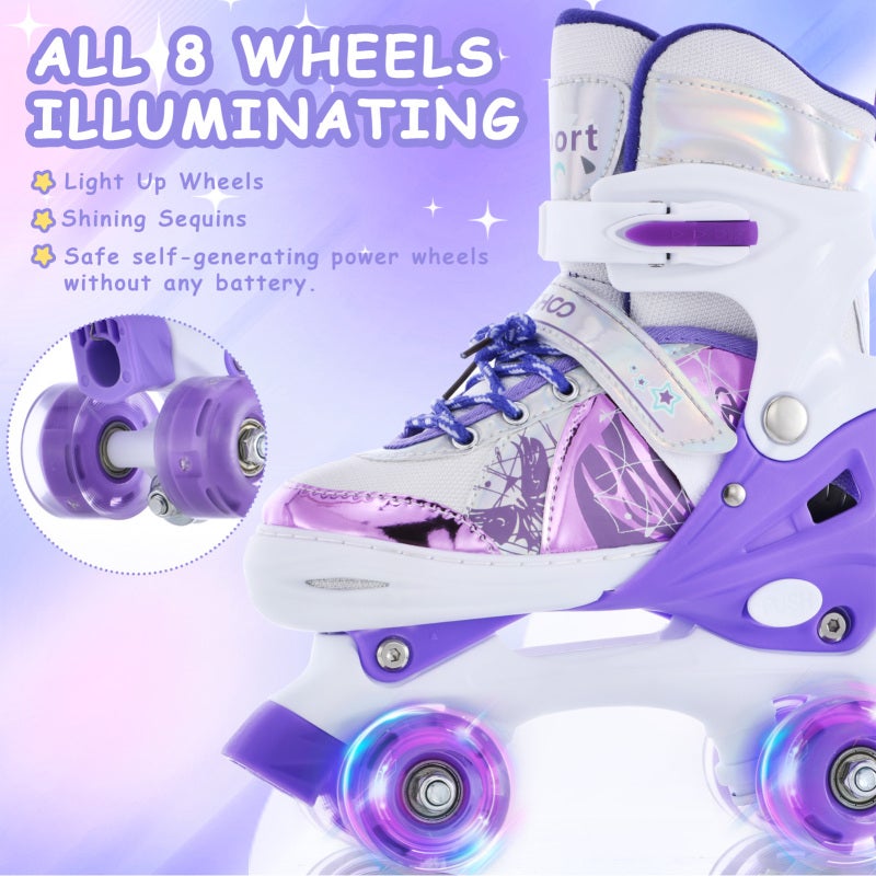 Kids Roller Skates Adjustable 4 Sizes Small Purple - Flashing LED Luminous Wheels Roller Skates for Girls Ages 6-12 - Unique Bright Design for Exercise Balance Coordination - Image 2