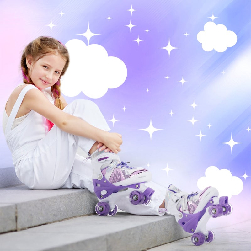 Kids Roller Skates Adjustable 4 Sizes Small Purple - Flashing LED Luminous Wheels Roller Skates for Girls Ages 6-12 - Unique Bright Design for Exercise Balance Coordination - Image 4