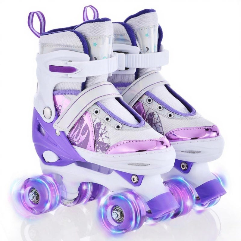 Kids Roller Skates Adjustable 4 Sizes Small Purple - Flashing LED Luminous Wheels Roller Skates for Girls Ages 6-12 - Unique Bright Design for Exercise Balance Coordination - Image 1