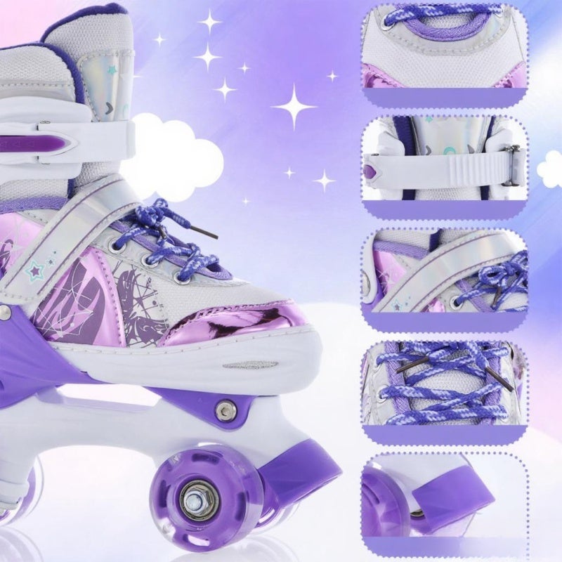 Kids Roller Skates Adjustable 4 Sizes Small Purple - Flashing LED Luminous Wheels Roller Skates for Girls Ages 6-12 - Unique Bright Design for Exercise Balance Coordination - Image 5