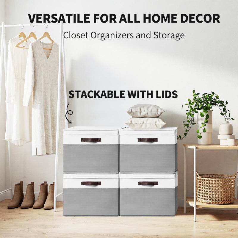 Criusia 2 Pack EXTRA LARGE Blanket Storage Baskets with Lids, 22â€x16â€x12â€ Closet Organizers Bins for Clothes Towel/ Storage Box with Lid Handles/ Stackable Decorative Fabric Bins for Living Room, Nursery - Image 3