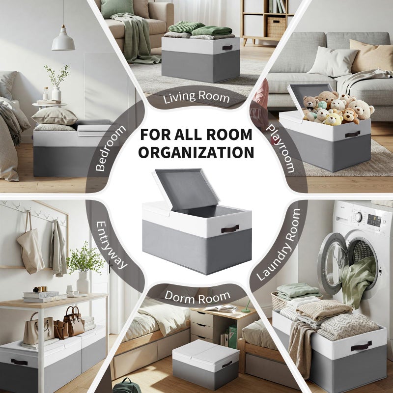 Criusia 2 Pack EXTRA LARGE Blanket Storage Baskets with Lids, 22â€x16â€x12â€ Closet Organizers Bins for Clothes Towel/ Storage Box with Lid Handles/ Stackable Decorative Fabric Bins for Living Room, Nursery - Image 4