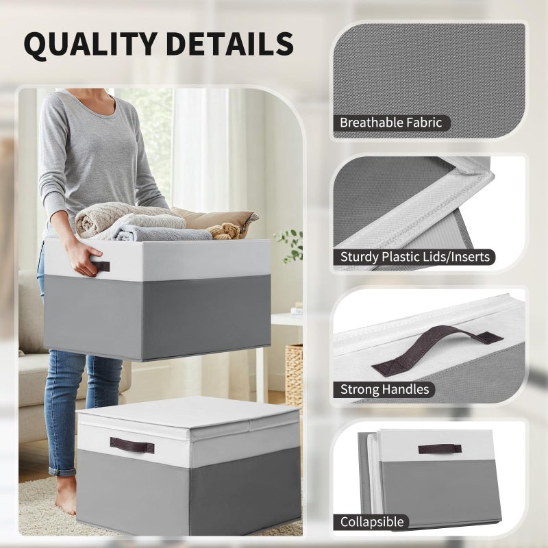 Criusia 2 Pack EXTRA LARGE Blanket Storage Baskets with Lids, 22â€x16â€x12â€ Closet Organizers Bins for Clothes Towel/ Storage Box with Lid Handles/ Stackable Decorative Fabric Bins for Living Room, Nursery - Image 5