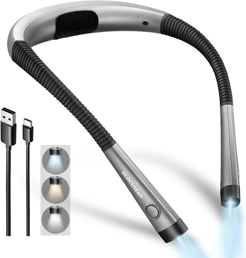 Glocusent Book Light, 3-Color & 6-Brightness Reading Light, Bendable Neck Light, 80-hr Lasting Rechargeable Book Light, Perfect Reading Lights for Books in Bed, Knitting, Repairing, Book Lovers Gifts - Image 1