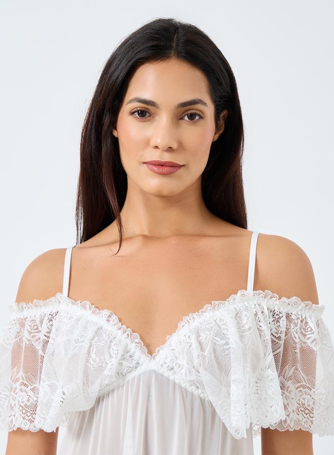 Take Two Solid Ruffle Lace Hem Cami Slip Dress - Image 3