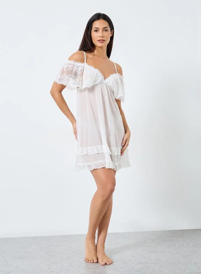 Take Two Take Two Solid Ruffle Lace Hem Cami Slip Dress