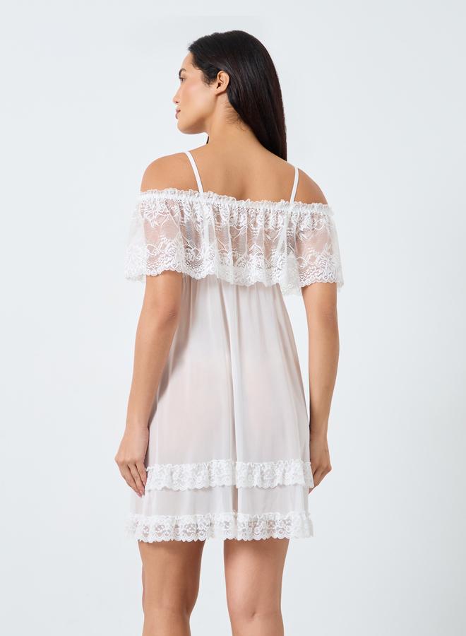 Take Two Solid Ruffle Lace Hem Cami Slip Dress - Image 4