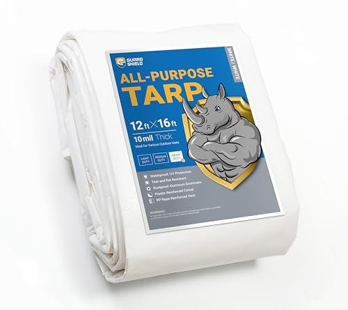 GUARD SHIELD Heavy Duty Tarp 12x16 Feet White Multi Purpose Thick Waterproof Poly Tarp Cover 10mil - Image 1