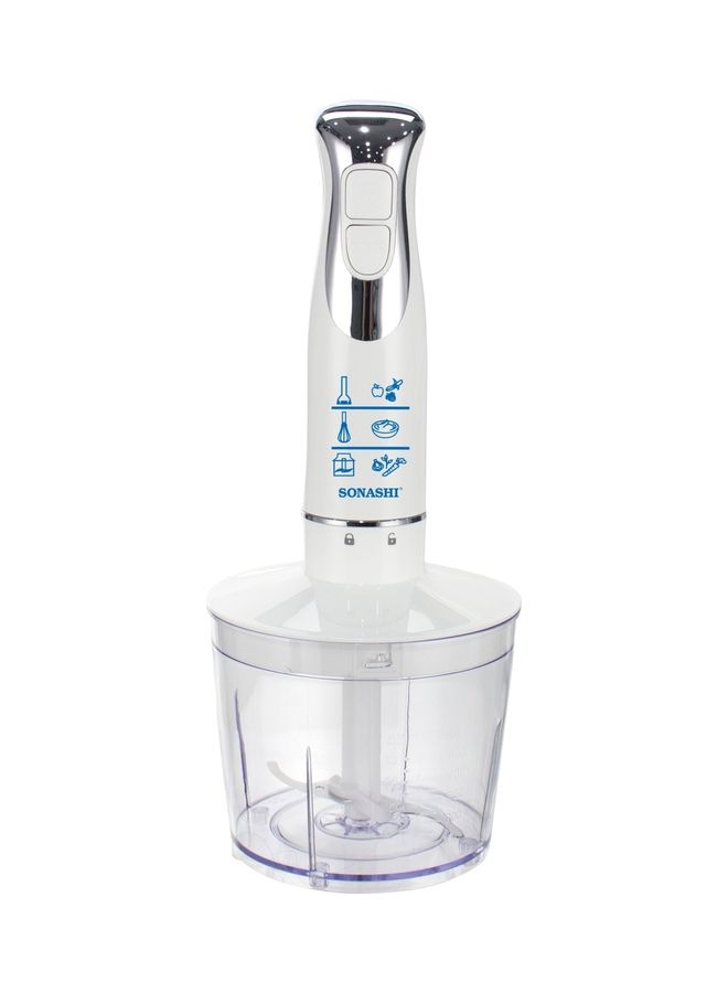 SONASHI 4-in-1 Hand Blender Chopper Whisker Mixer | Durable Stainless Steel Blade & Removable Stick | Comes with 700ml Plastic Jar, 500ml Chopper and Blending Wand | Power Watt 600 SHB-187JCW White - Image 2